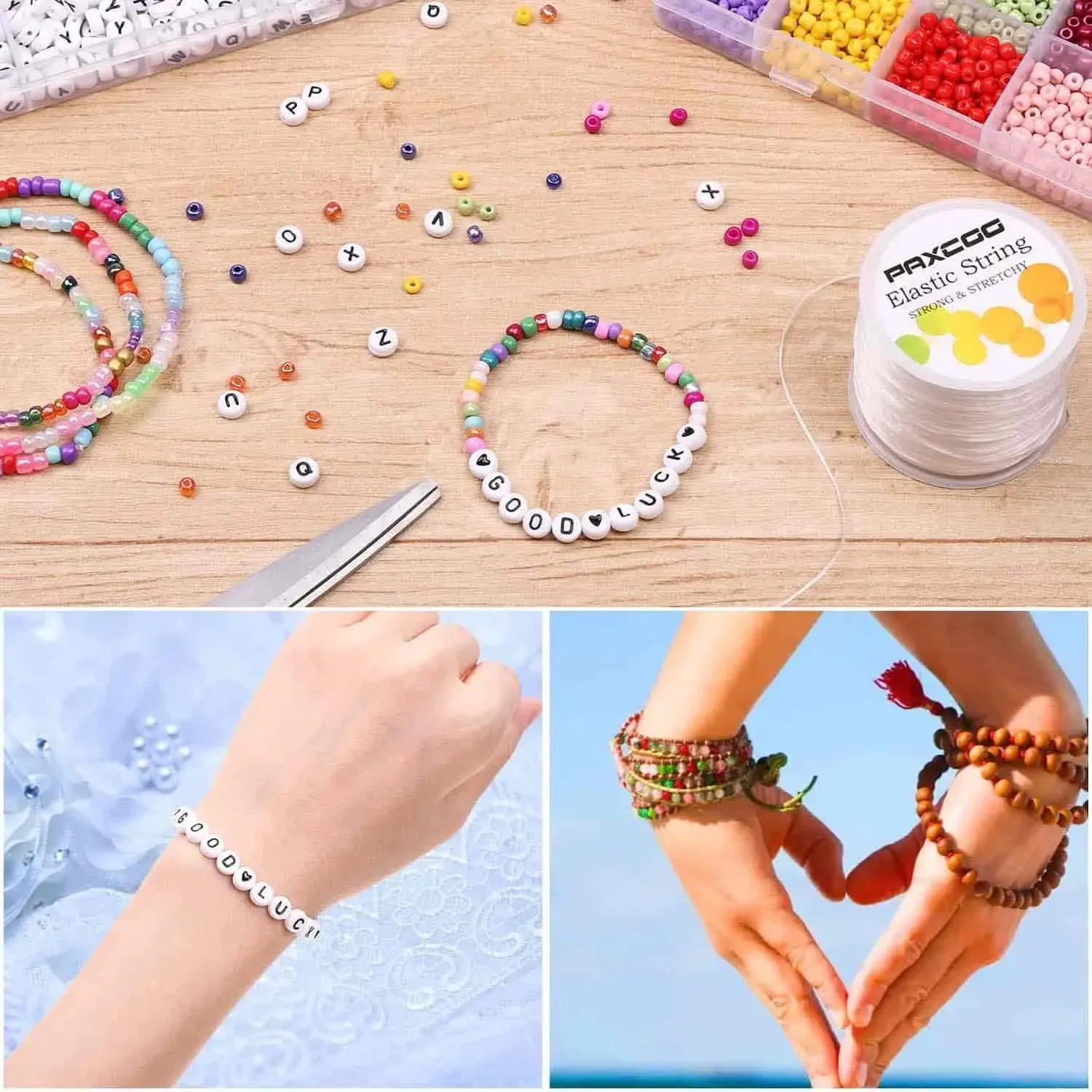 kit de Perles Plates et Rondes avec Cordon Élastique accessoires de bricolage, Bracelets, collier, Kits artisanaux