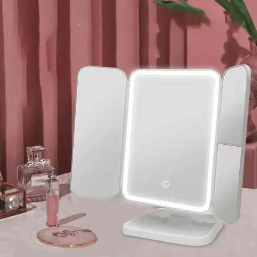 Miroir Cosmétique LED Avec port USB Triptyque avec 3 Modes d'Éclairage
