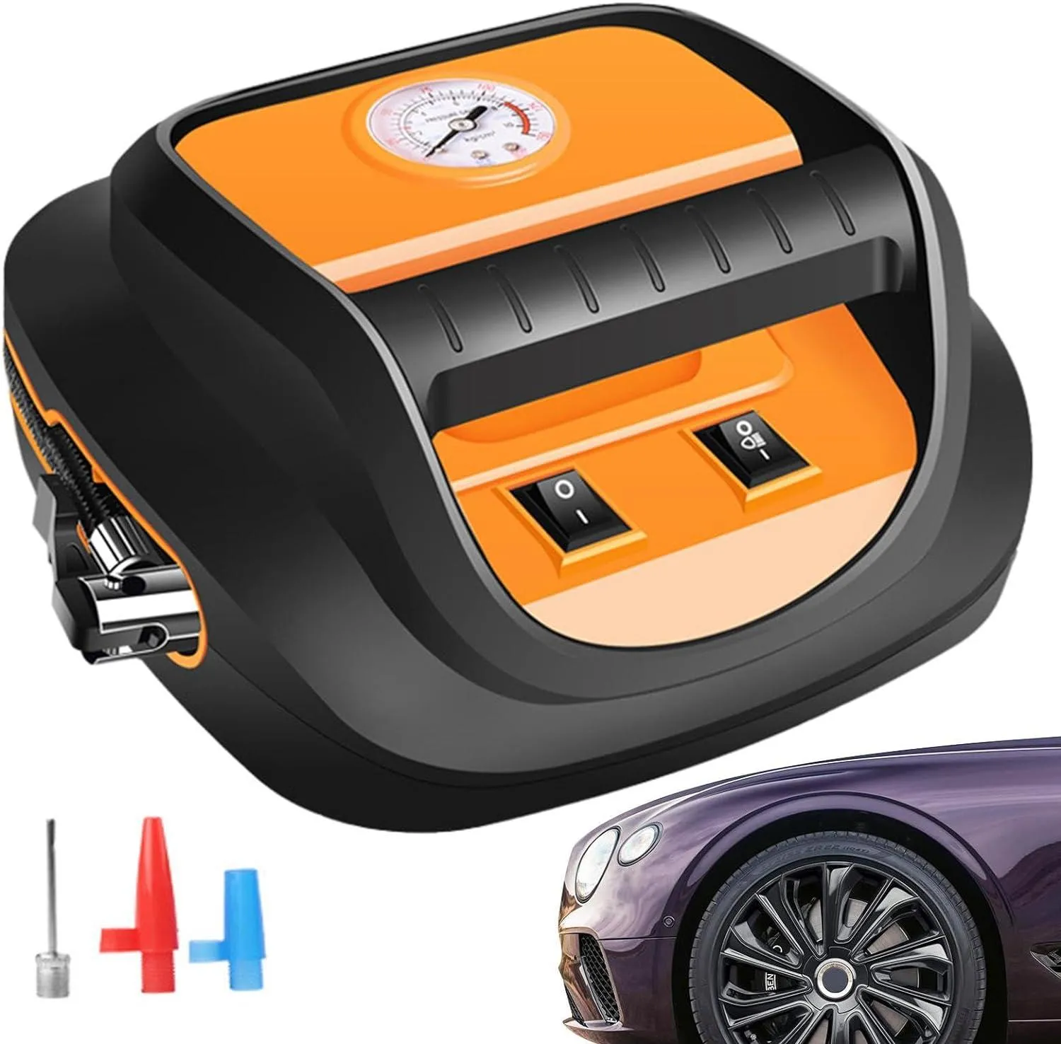 Pompe à pneu de voiture à arrêt automatique avec lumière LED intégrée