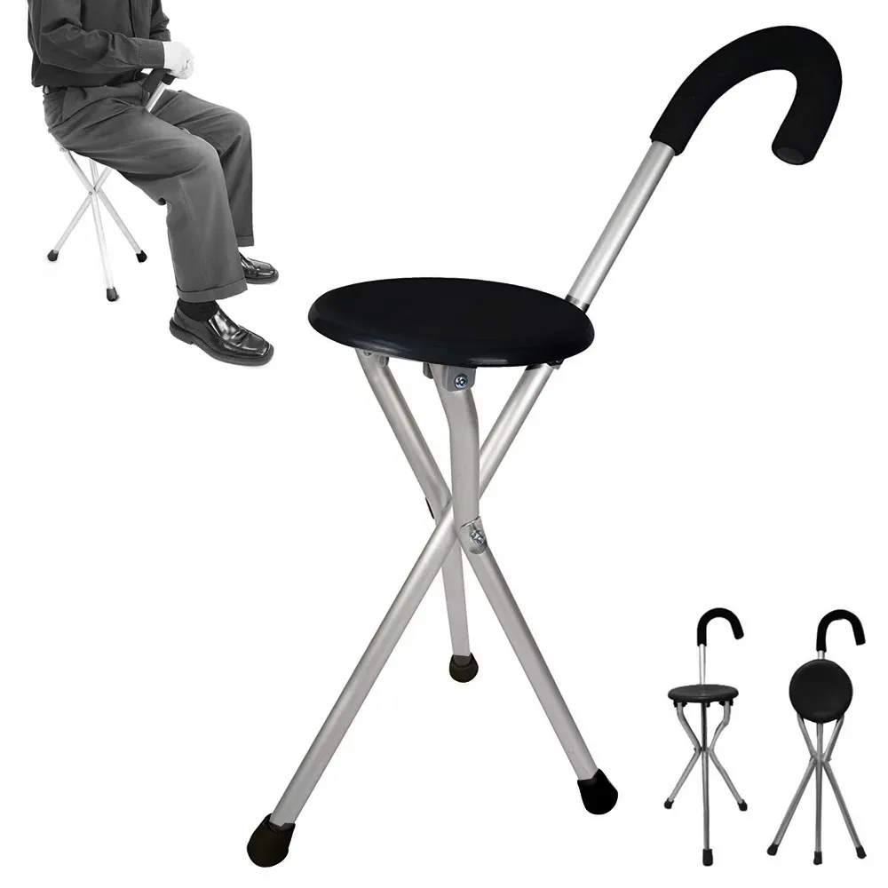 Canne de marche convertible en chaise pour seniors