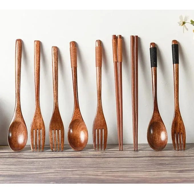 L'élégance à table Ensemble de Couverts en Bois Naturel