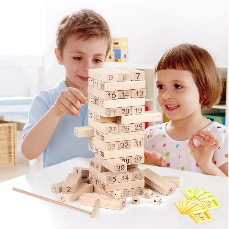 Jeu de Construction en Bois pour Enfants et Adultes (54 Pièces)
