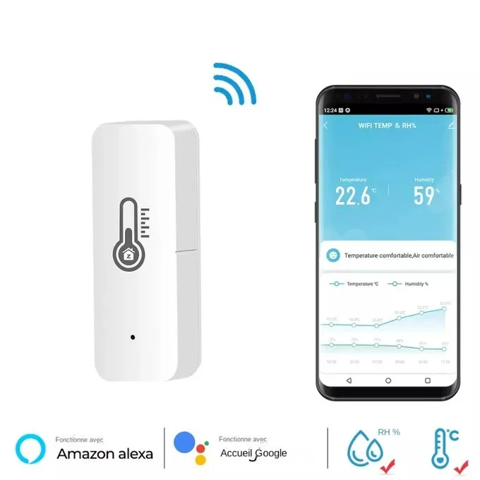 Capteur intelligent de température et d'humidité avec buzzer Restez informé à tout moment et en tout lieu