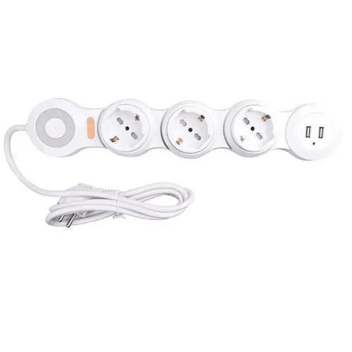 Multiprise Flexible PowerFlex avec 3 Prises et 2 Ports USB Charge Rapide