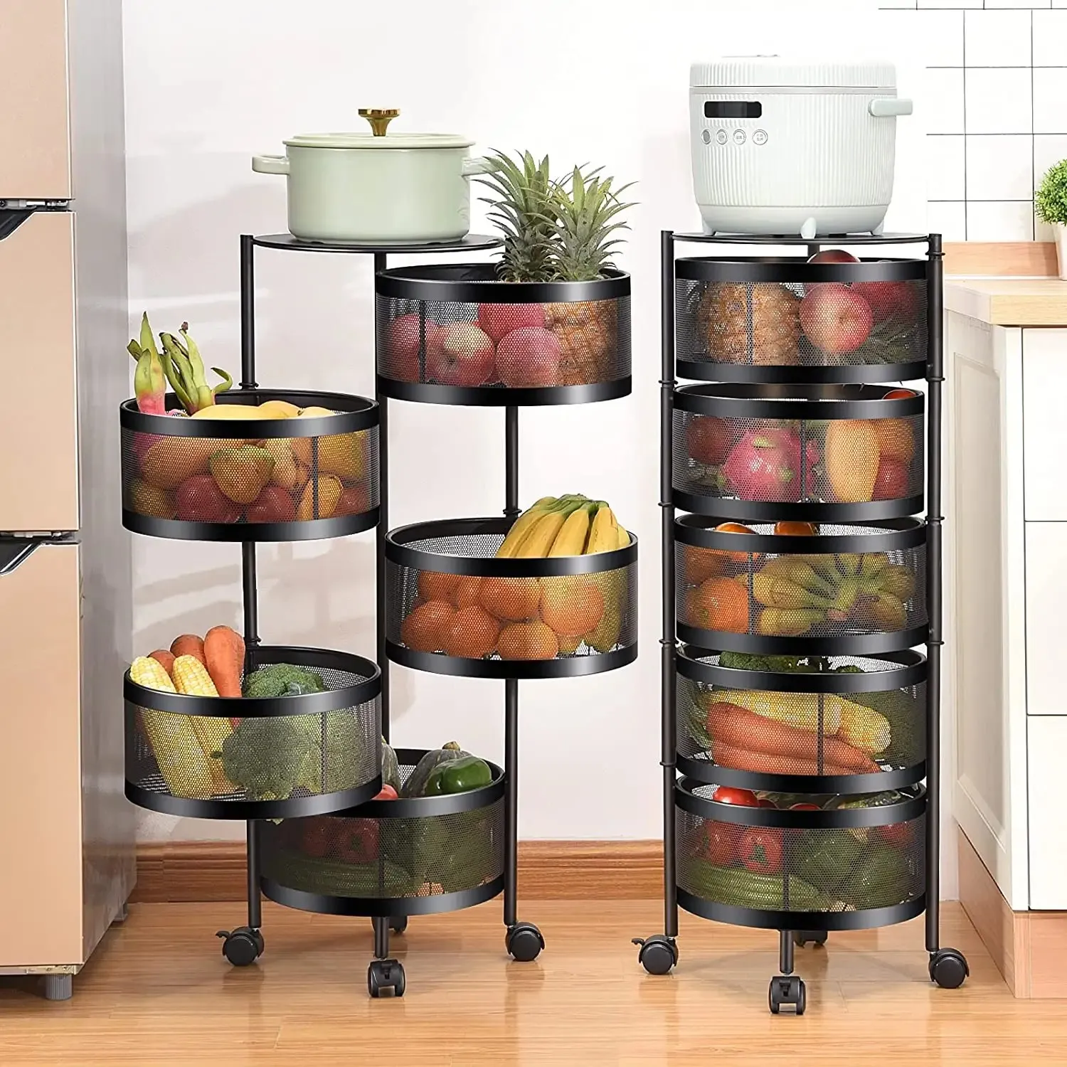 Support Rotatif de Rangement pour Légumes avec Panier à Fruits en Couches