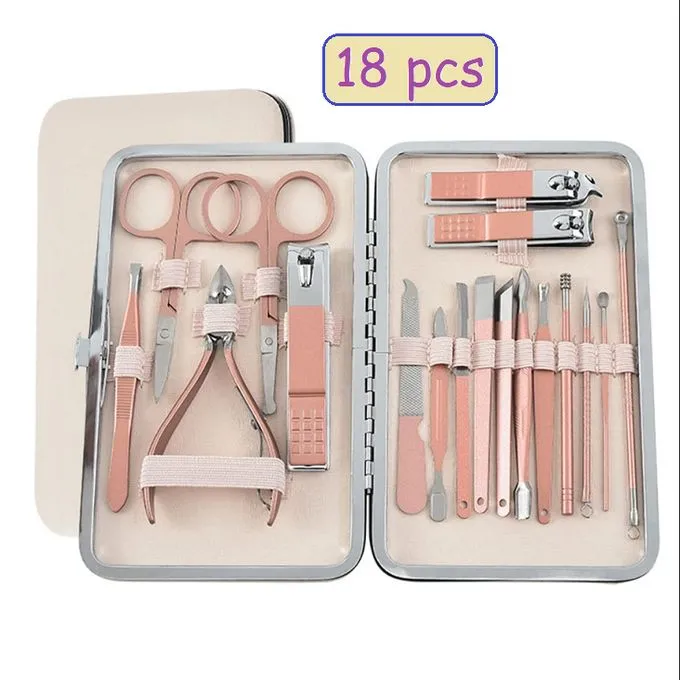 Kit de Manucure Complet Ensemble de Coupe Ongles en Acier Inoxydable 18 Pièces