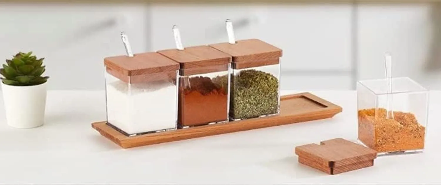 Organisez vos Saveurs Lot de 4 Pots à Épices avec Couvercle et Cuillères Pratiques