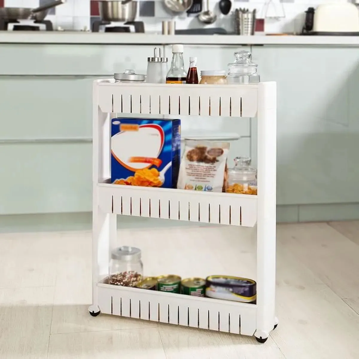 Mobile Étagère avec 3 Grandes Corbeilles pour un Rangement Efficace