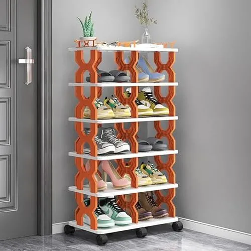 Étagère à Chaussures en Plastique 6 Niveaux avec Roulettes