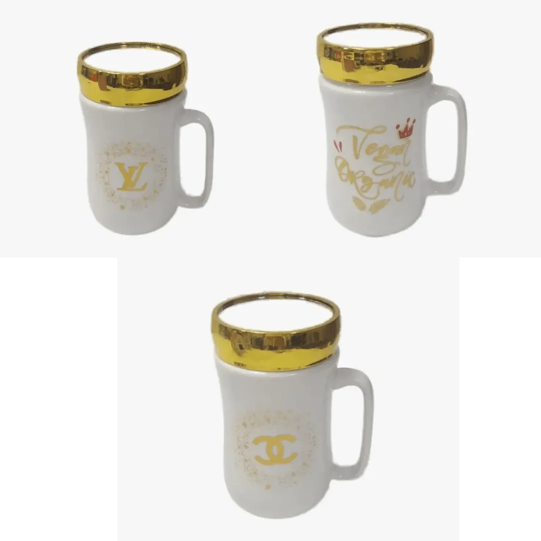 Tasse à Café Céramique Élégante Imprimé Exquis et Couvercle Miroir (colleur design aléatoire)