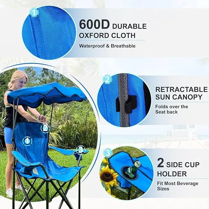 Chaise de Camping Portable avec Auvent