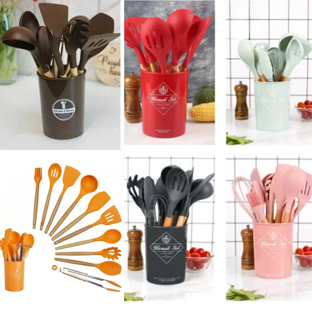 Kit 12 Pièces avec Support et Louche en Silicone (colleur aléatoire)