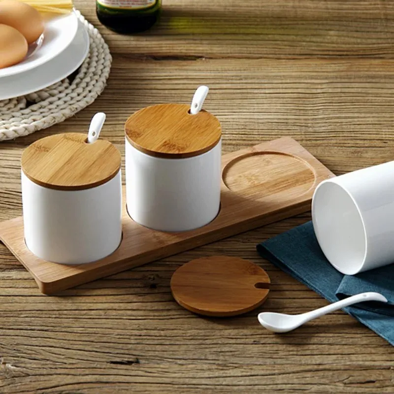 Élégance Culinaire Coffret d'Assaisonnement 4 Pièces avec Couvercle en Bois