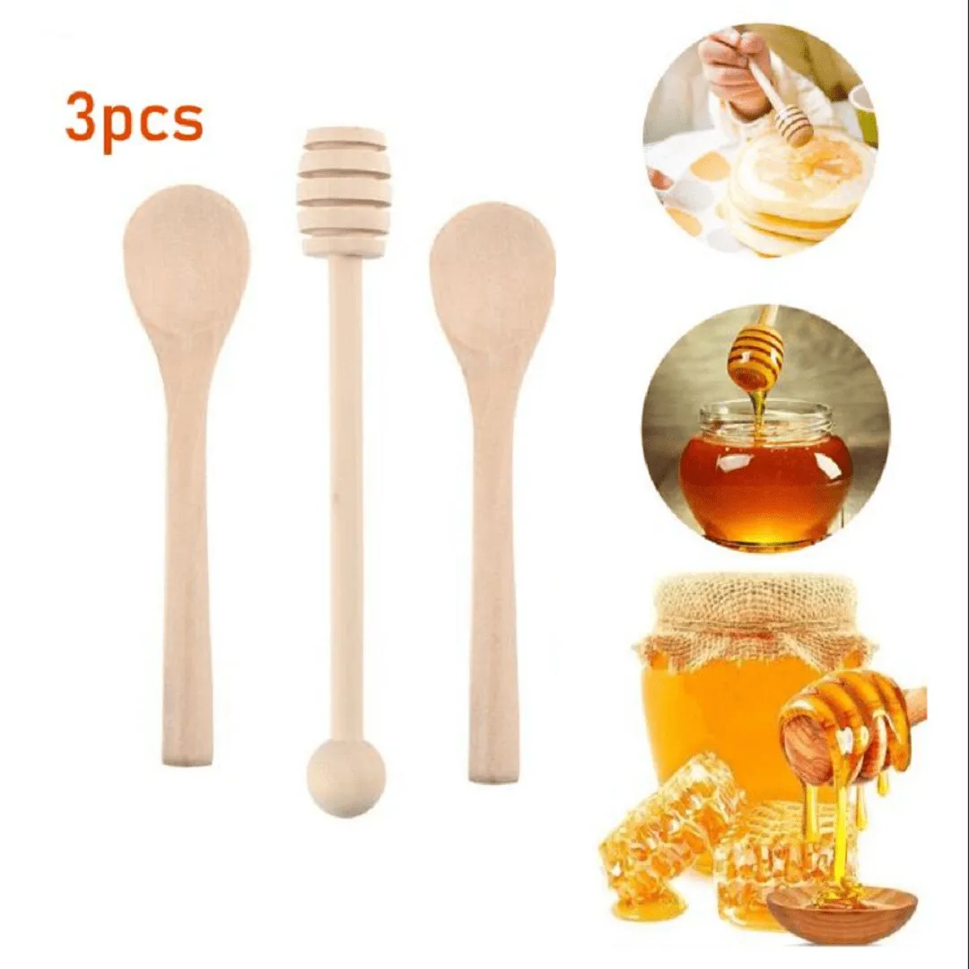 Ensemble de 3 Cuillères en Bois Naturel pour Miel