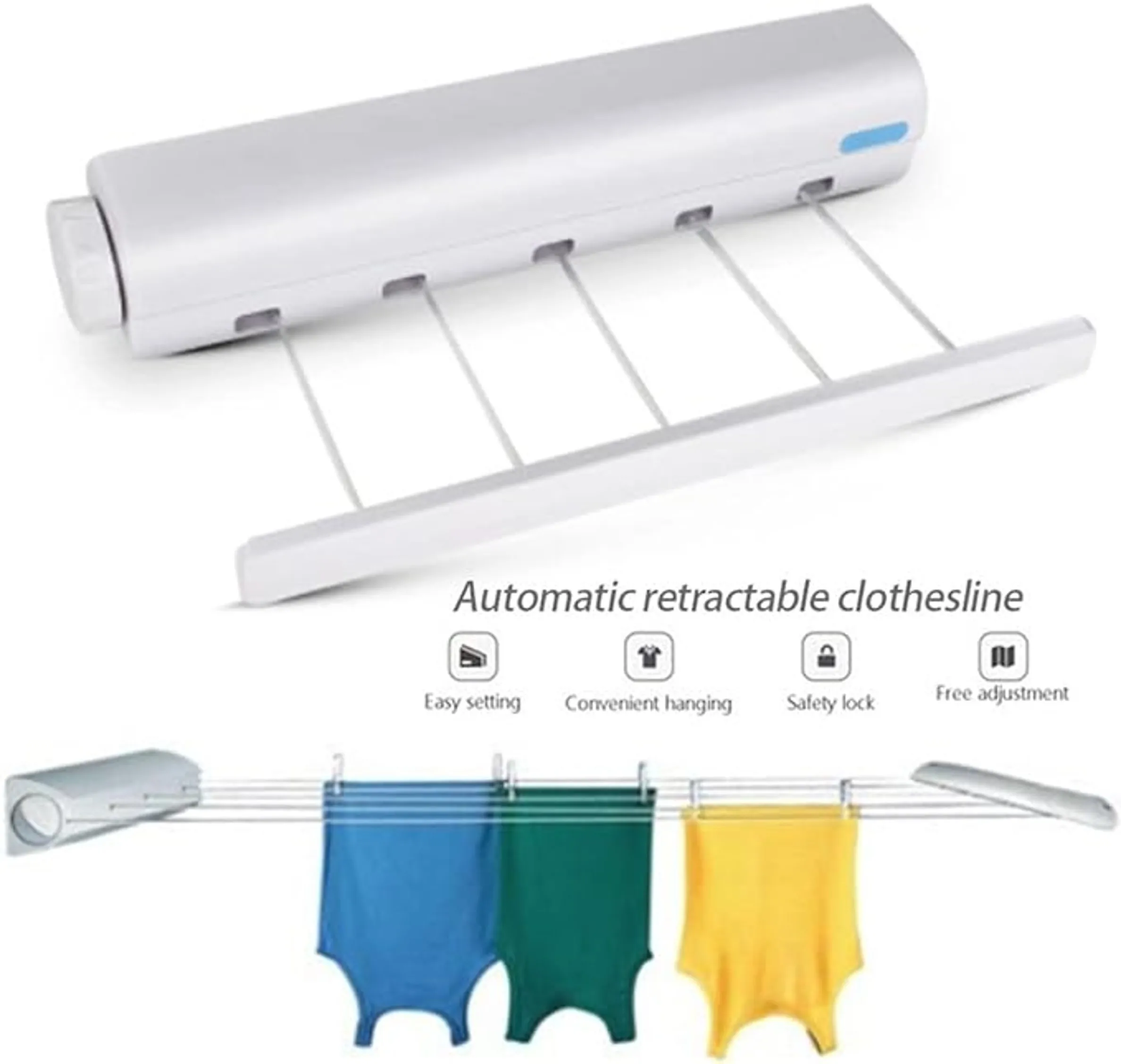 Cintre Rétractable et Sèche-linge 2-en-1 pour 5 Linges