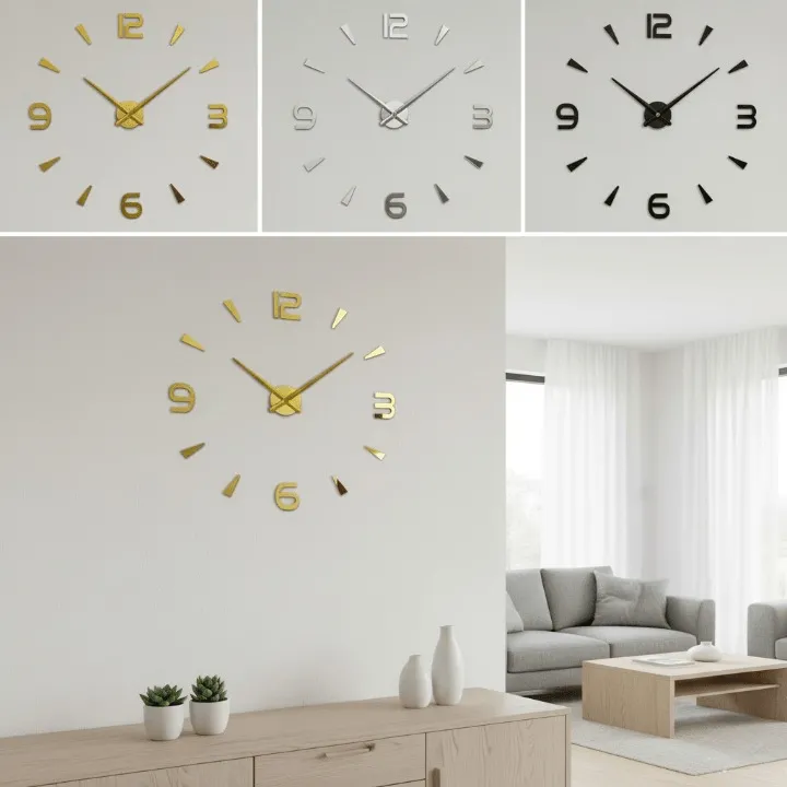 Horloge murale autocollante – Grande décoration moderne (colleur aléatoire)