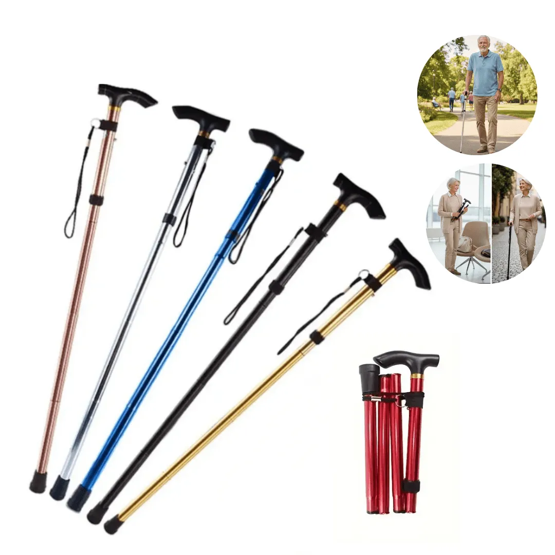 Bâton de marche télescopique pliable léger super cadeau pour mères et pères âgés (colleur aléatoire)
