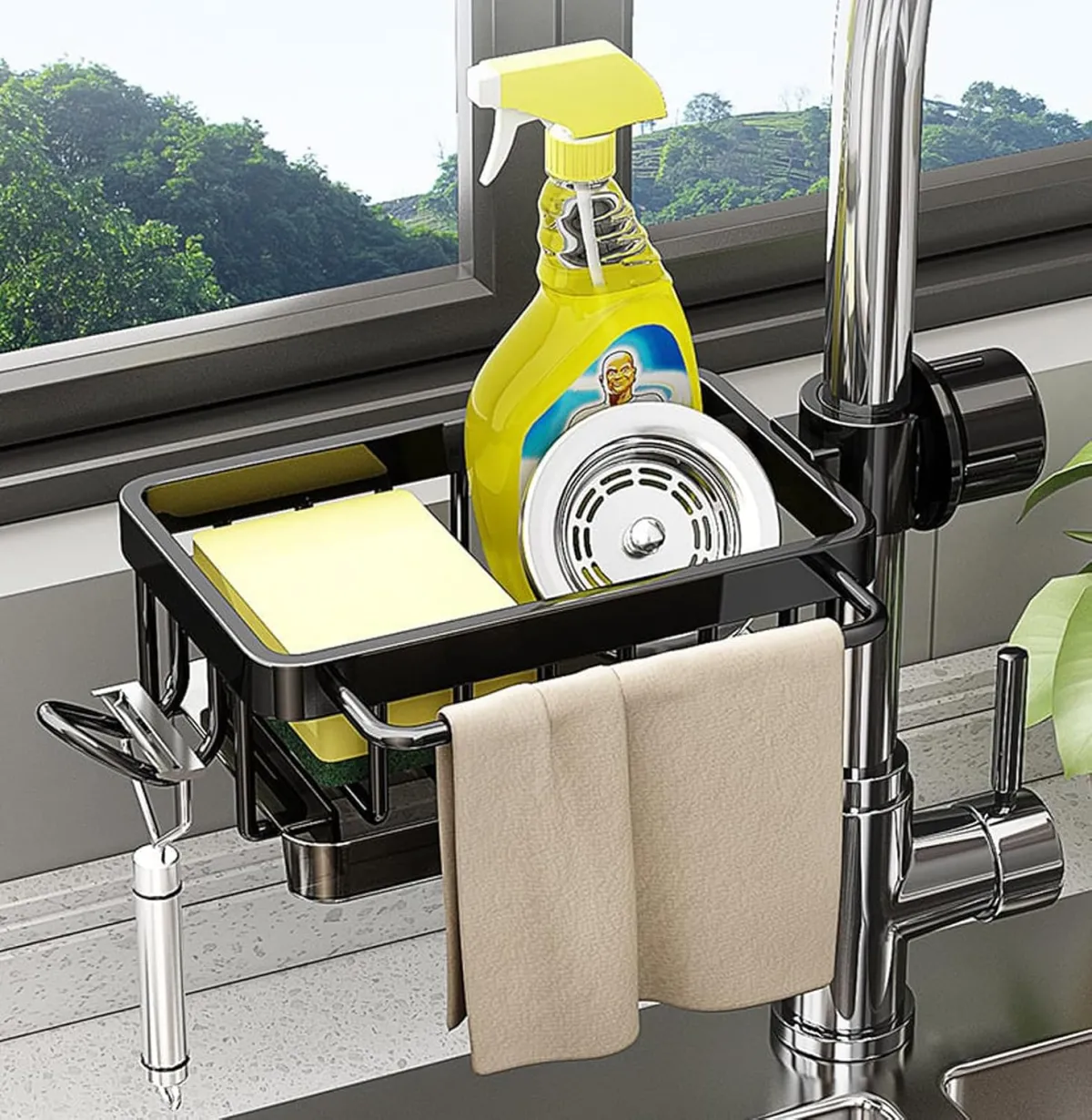 Support organisateur réglable pour robinet, porte-éponge multifonction pour évier cuisine et salle de bain