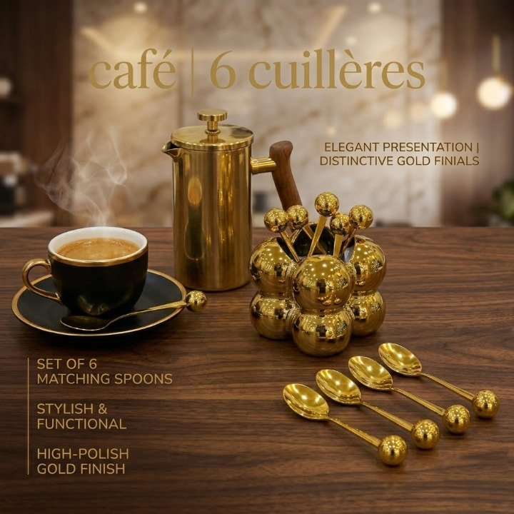 Lot de 6 cuillères de service dorées, élégantes et pratiques pour table et cuisine