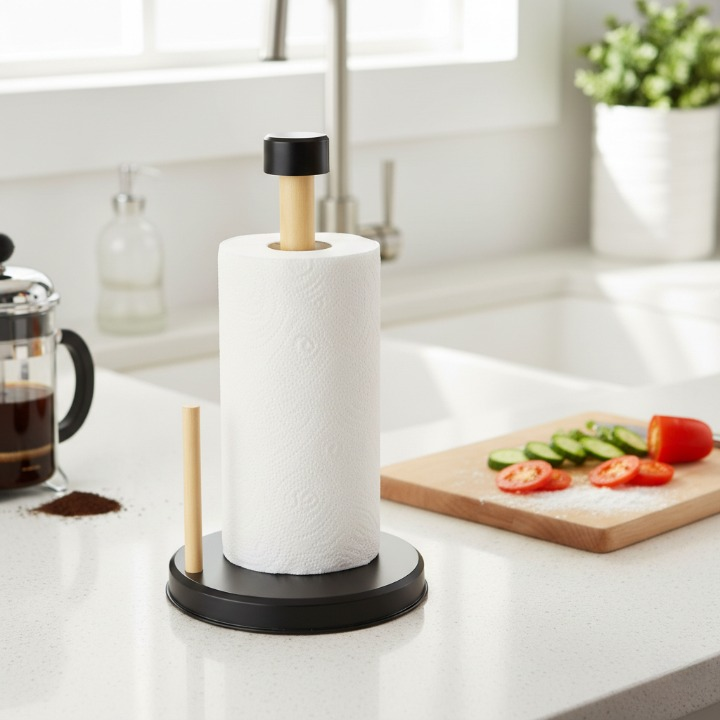 Support vertical en bois pour rouleau d’essuie-tout, pratique et stable pour cuisine