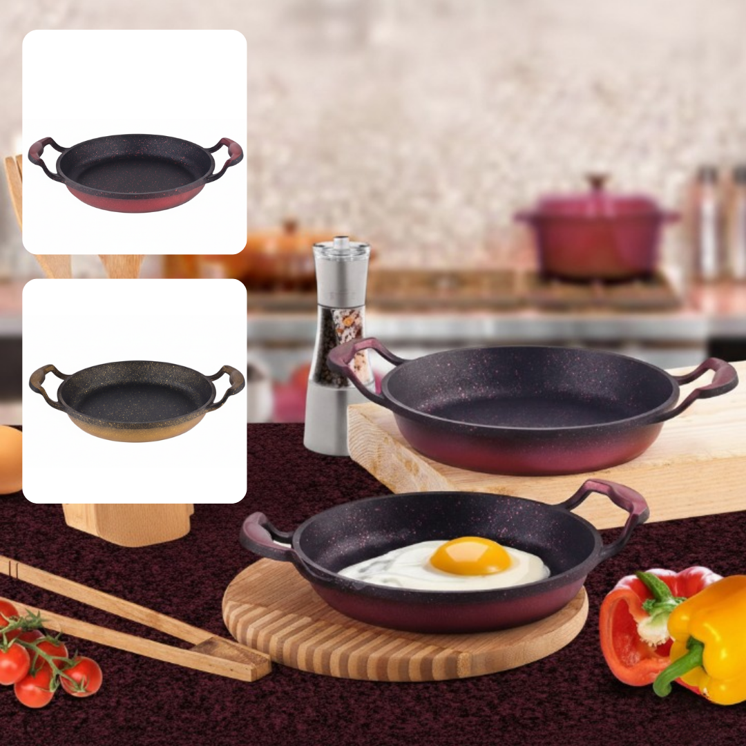 Poêle ronde avec double poignée, idéale pour cuisson et service, pratique pour camping et cuisine (colleur aléatoire)