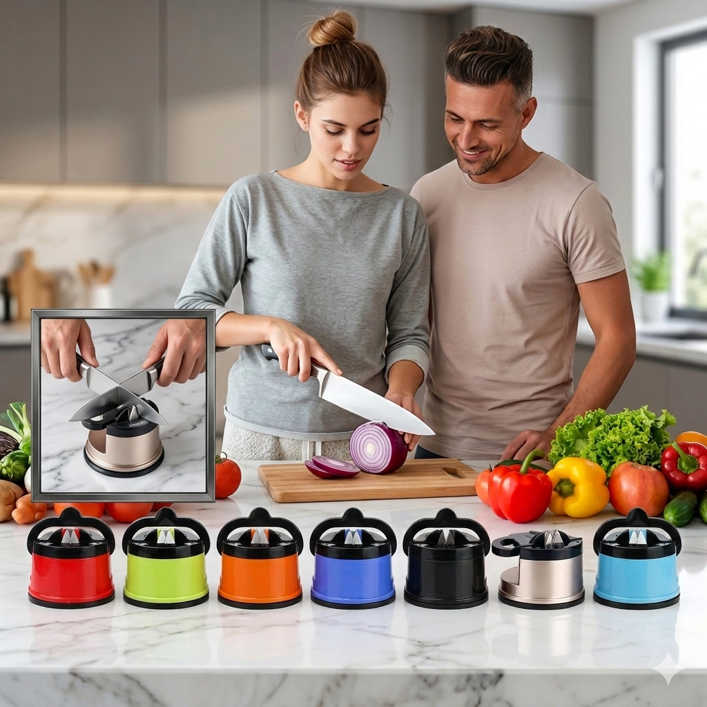 Aiguiseur de couteaux compact avec ventouse pour couteaux de poche et de cuisine (colleur aléatoire)
