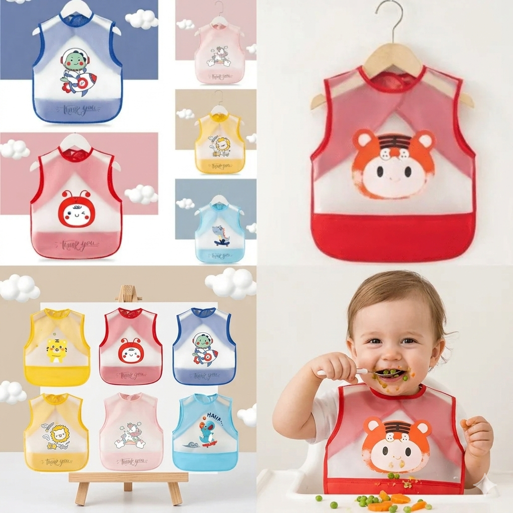 Bavoir bébé avec grande poche, idéal pour le repas et le jeu (colleur aléatoire)
