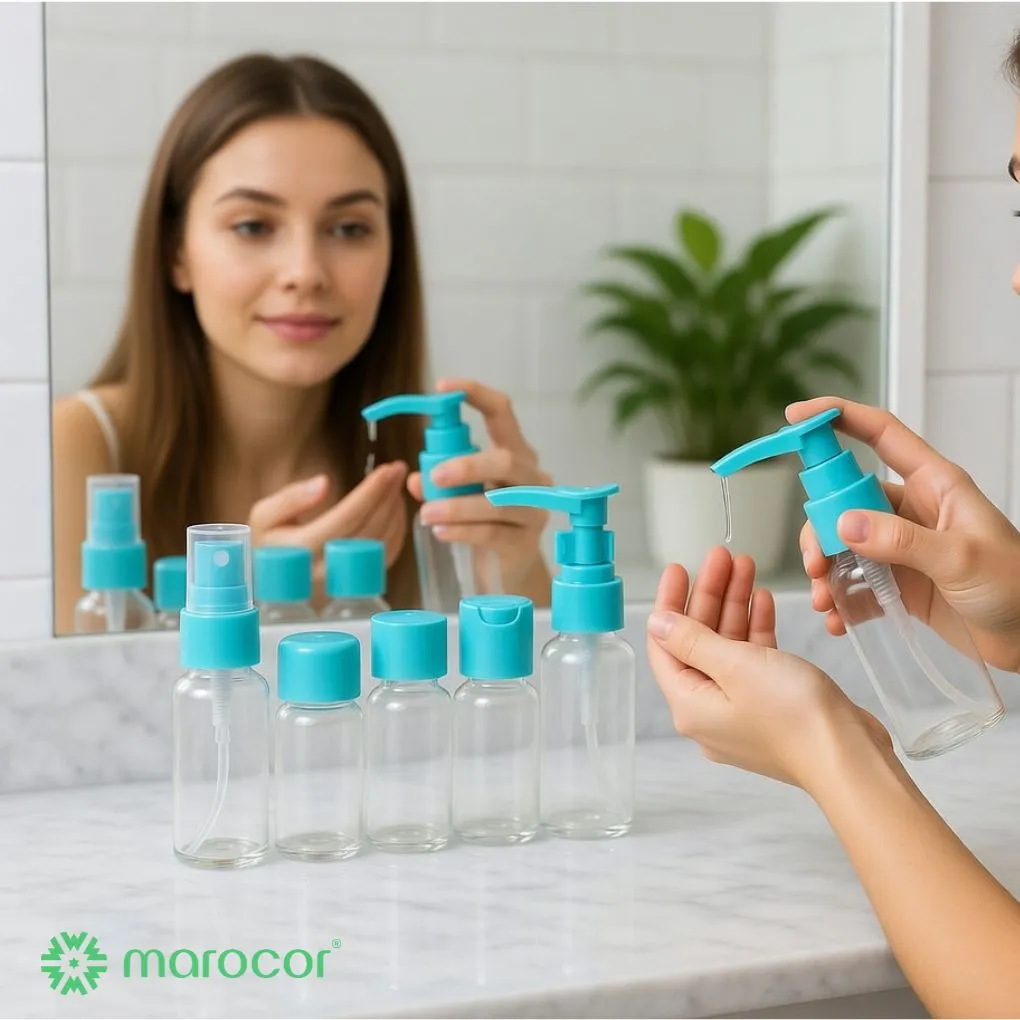 زجاجات السفر، حاويات مستحضرات التجميل الشفافة للغسول والشامبو وكريم الوجه