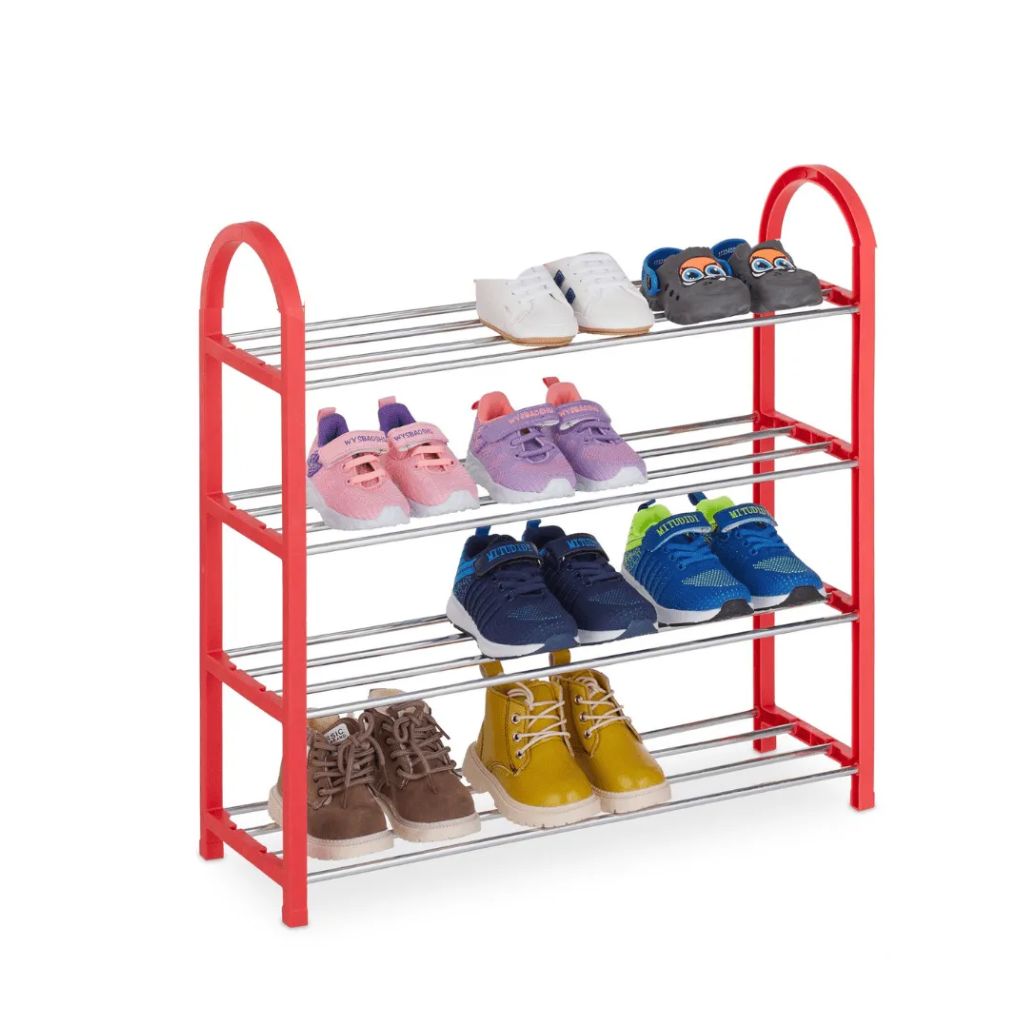 Étagère à chaussures à 4 niveaux, organisateur multifonctionnel, gain de place et facile à assembler.