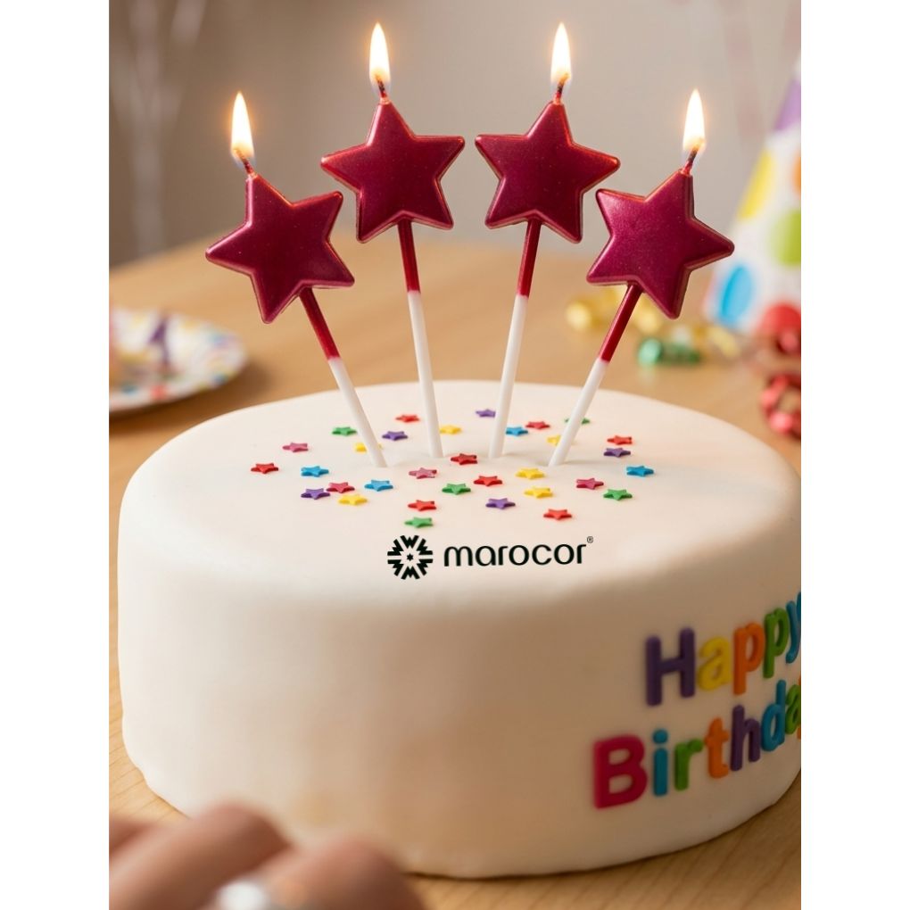 Lot de 4 Bougies d'Anniversaire Étoile Rouge Métallisé  Illuminez Vos Célébrations