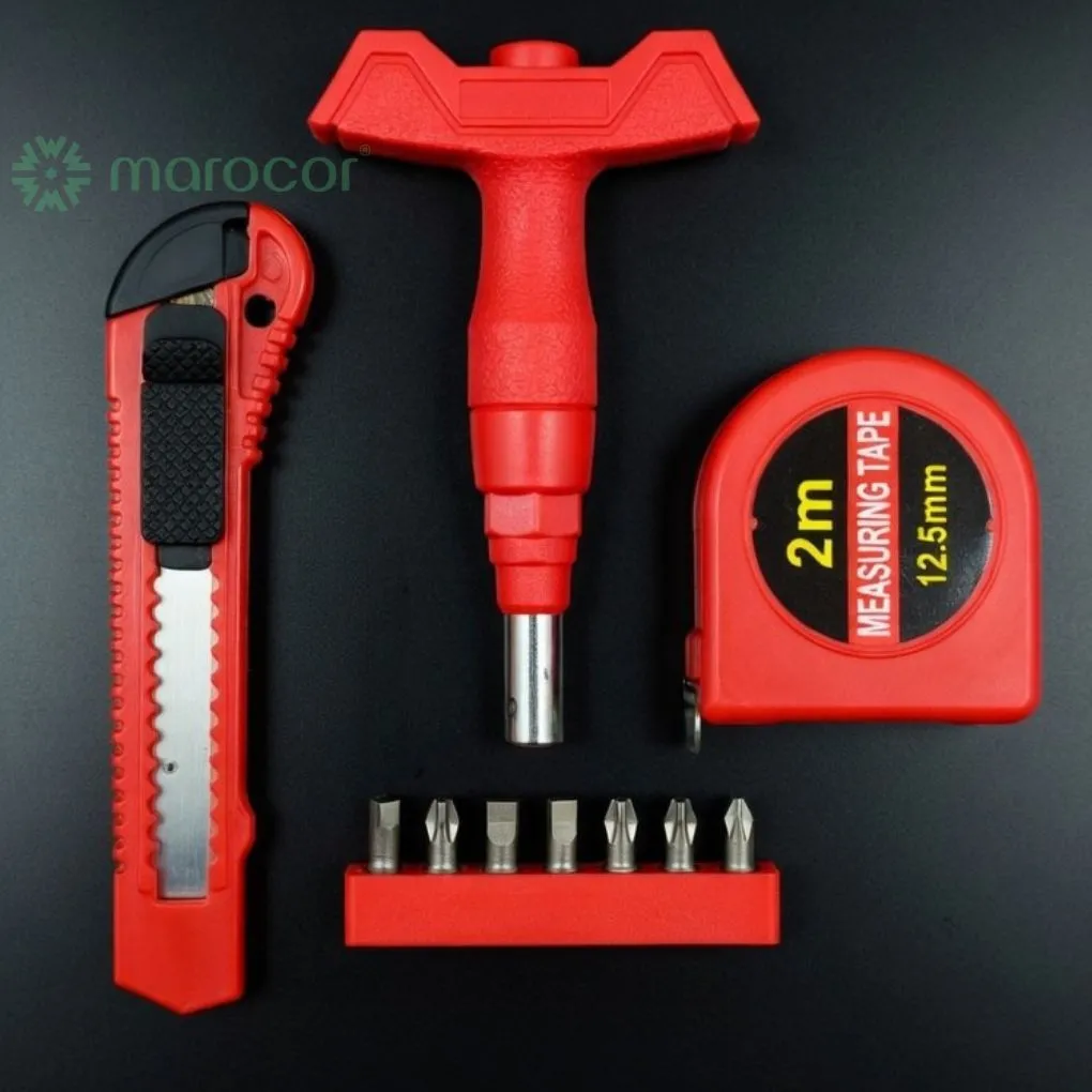 Kit de Outils à Main Compact 3-en-1 avec Tournevis T-Handle, Mètre Ruban et Cutter