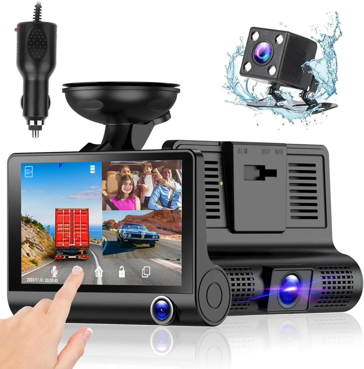 camera  360 degrés La Dashcam Triple Objectif pour une surveillance complète de votre trajet