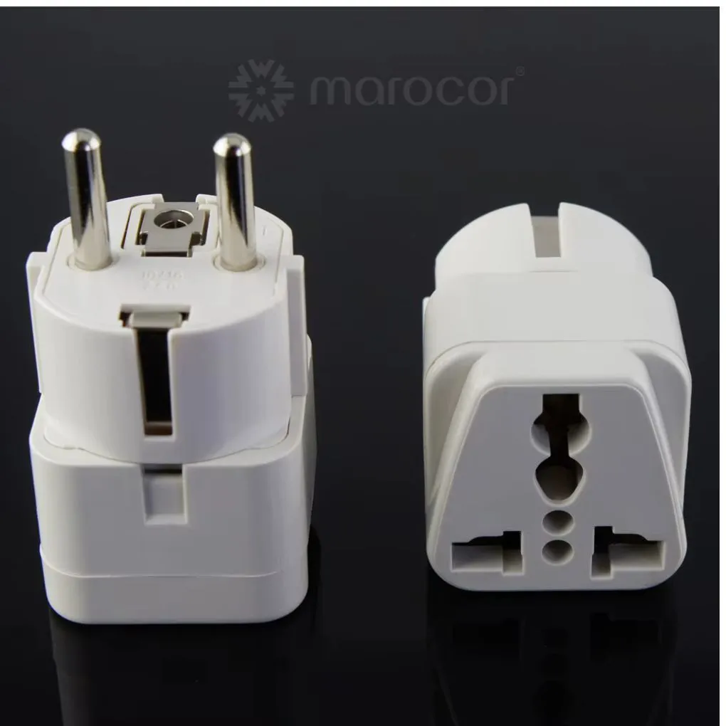 Adaptateur de Voyage Universel Premium – Prise de Terre Intégrée – Compatible Europe & Monde