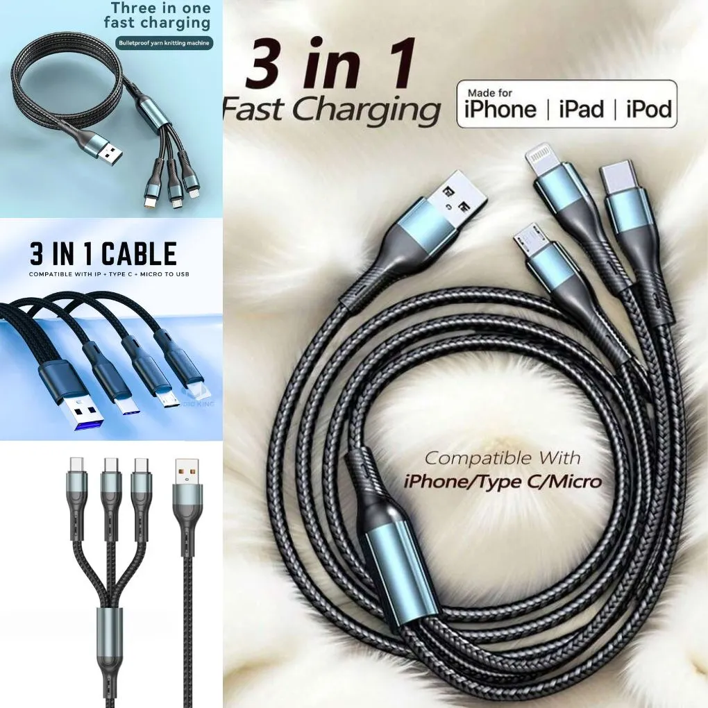كابل شحن سريع ممتاز USB-C 3 في 1 للهواتف المحمولة المتعددة