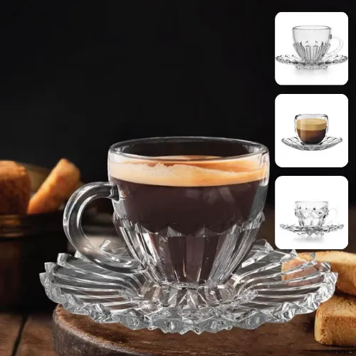 1 كوب قهوة زجاجي مع صحن لمكالمة إيقاظ راقية (تعيين عشوائي)