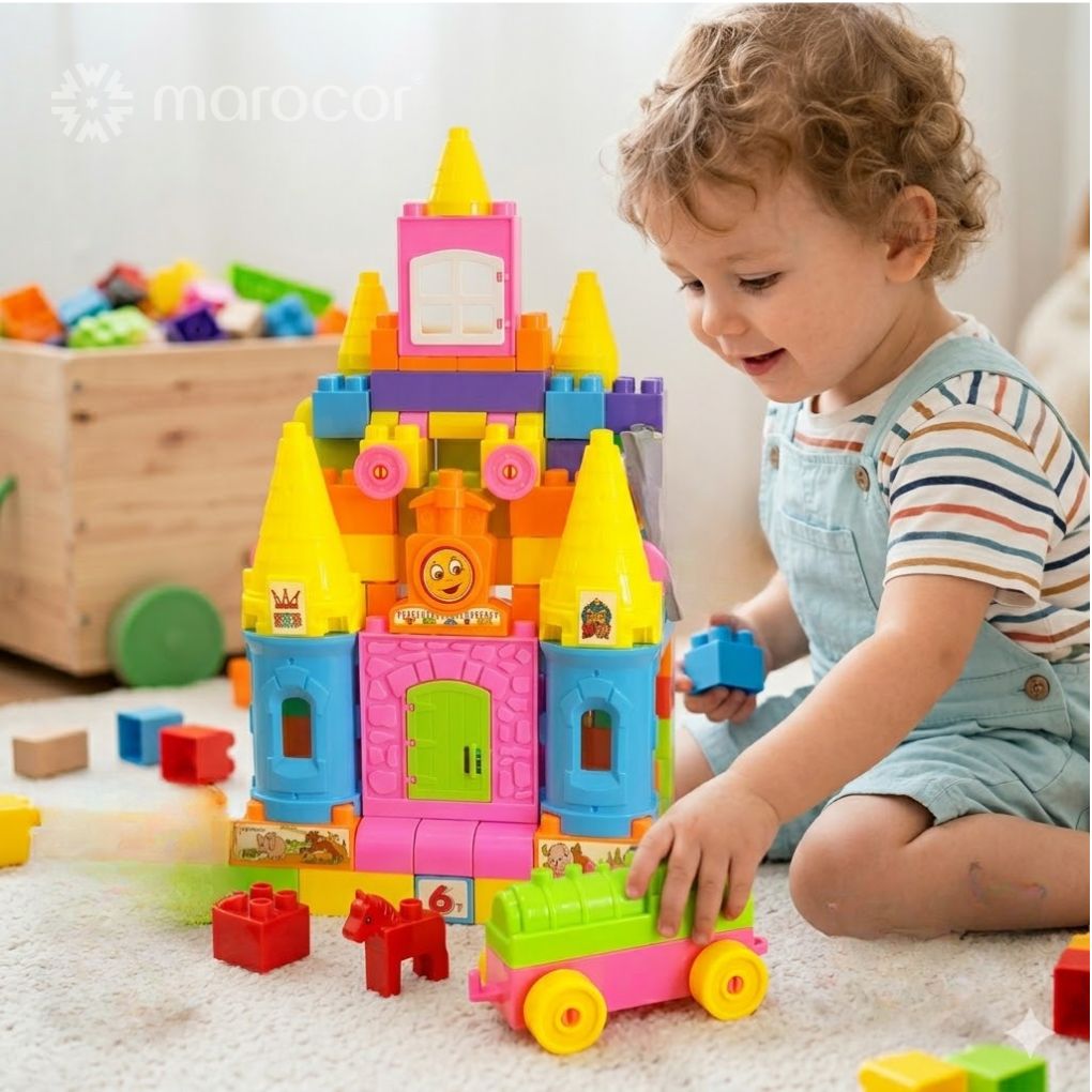 Ensemble de construction de château coloré pour enfants avec train et figurines