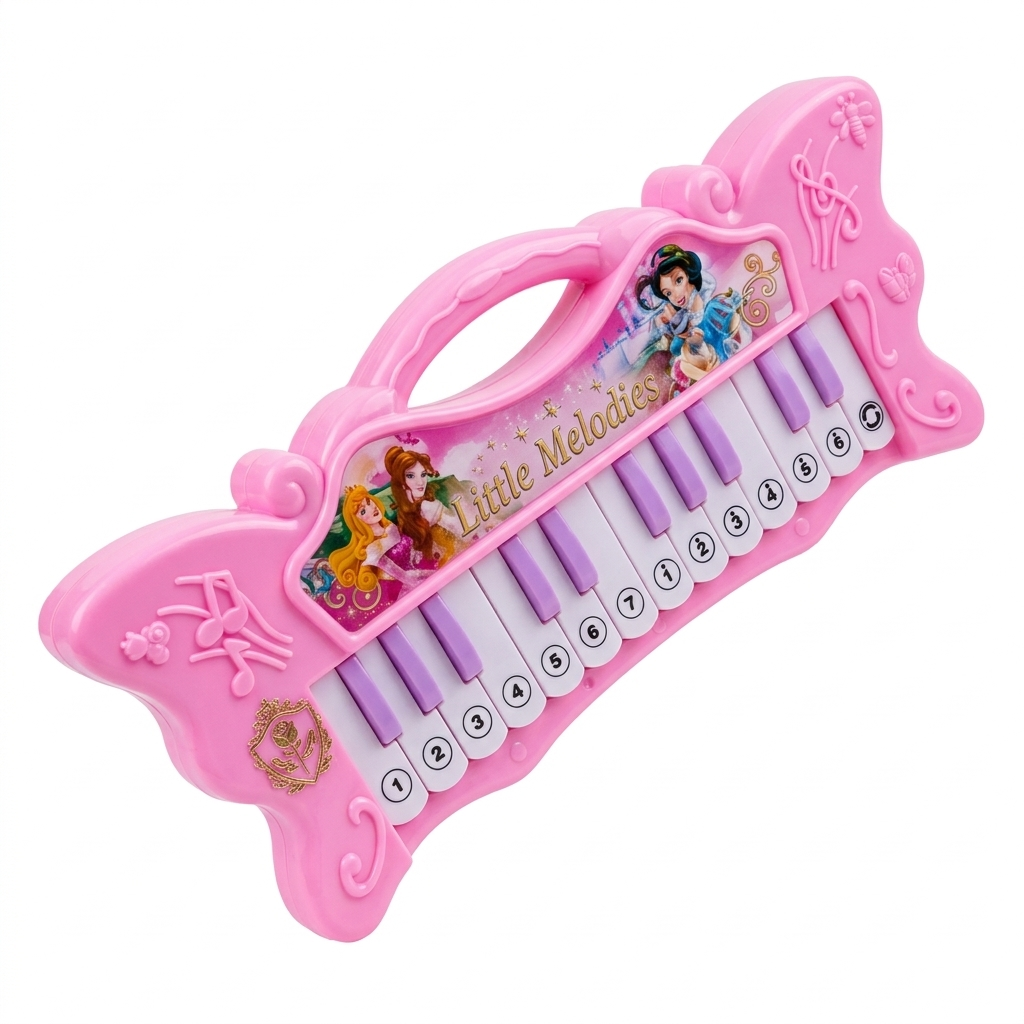 Piano Électronique Papillon Enchanté - Jouet Musical Rose pour Enfants avec Personnages de Dessins Animés
