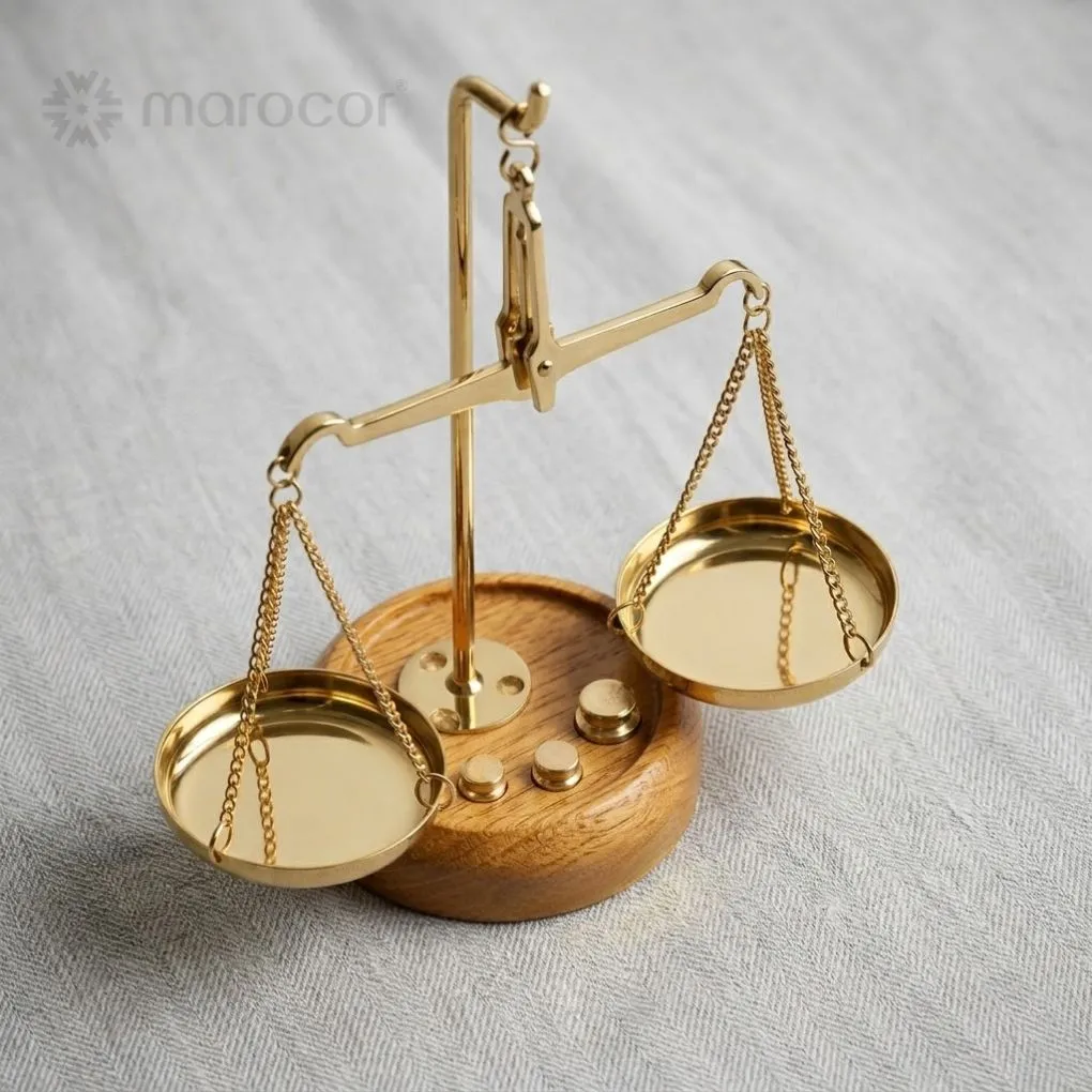 مقياس دقيق كلاسيكي مع 4 مجموعات من الأوزان، مقياس صيدلي نحاسي عتيق لديكور المنزل