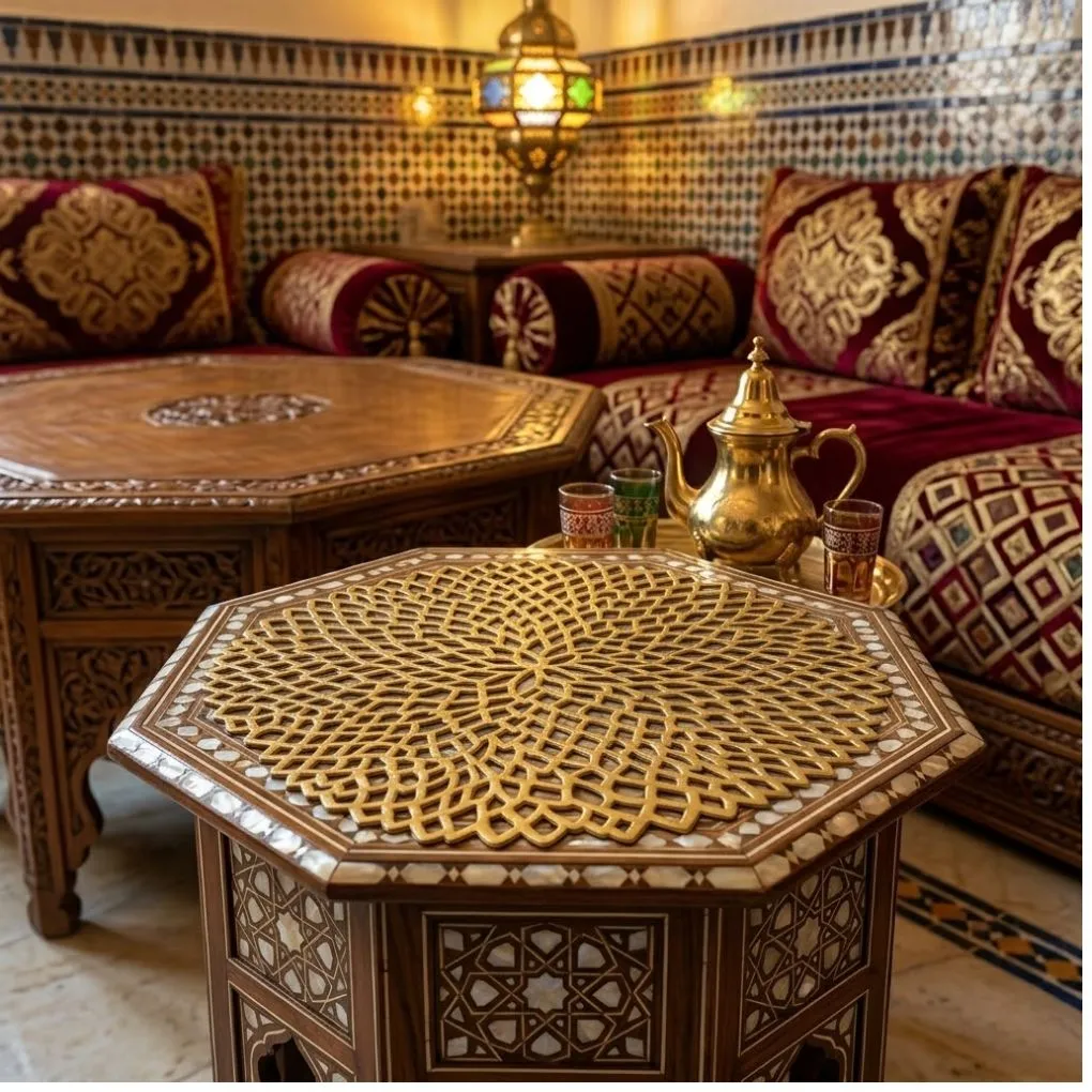 مفرش طاولة مستديرة على الطراز المغربي - نمط هندسي