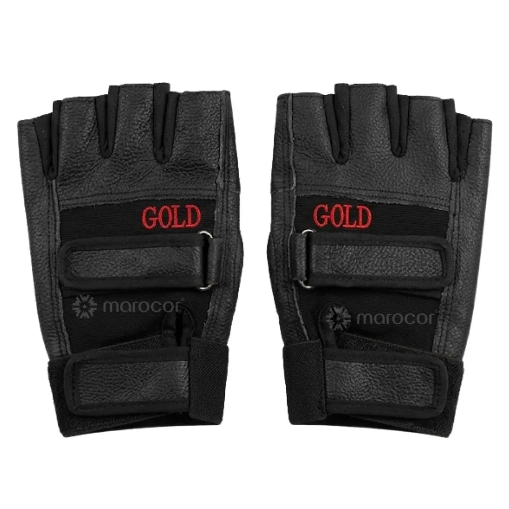 Gants de Musculation "GOLD Pro" en Cuir – Protection Antidérapante et Double Serrage pour Fitness et CrossFit