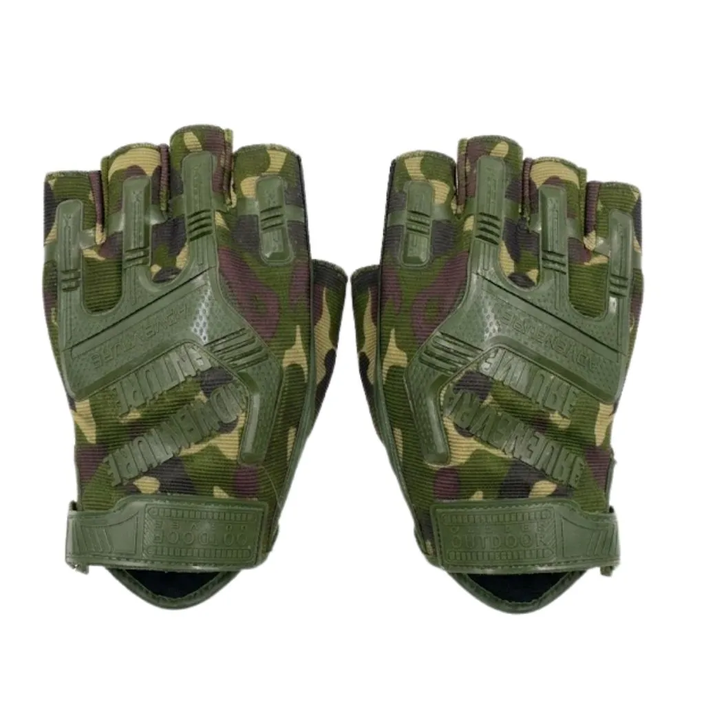 Gants Tactiques Sans Doigts "Adventure Camo" – Protection Articulée et Design Militaire