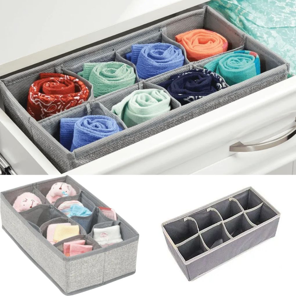 Organisateur de tiroir avec 8 compartiments pour sous-vêtements et chaussettes (colleur aléatoire)