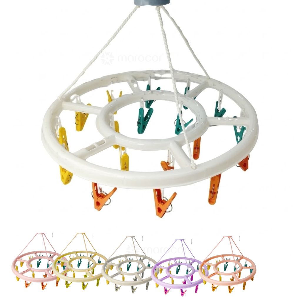 Porte-sous-vêtements et chaussettes avec 18 pinces – Cintres rotatifs en plastique léger.