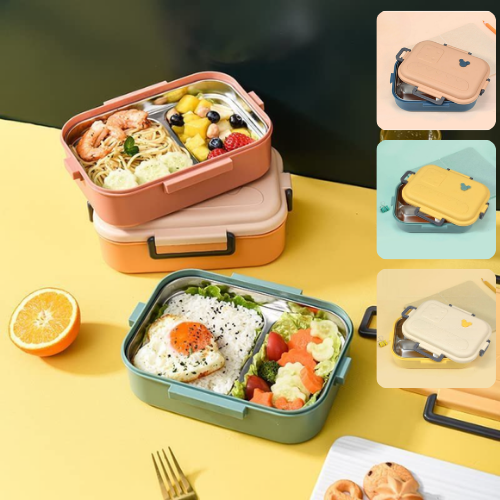 Boîte repas isotherme en inox à 3 compartiments, pratique pour école et travail ( colleur aléatoire)
