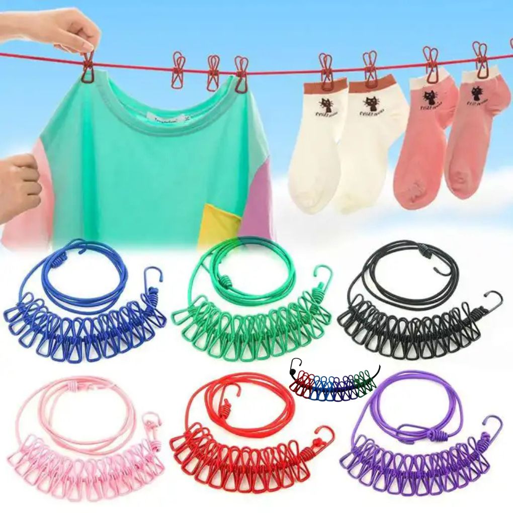 Corde à linge portable coupe vent flexible 12 clips