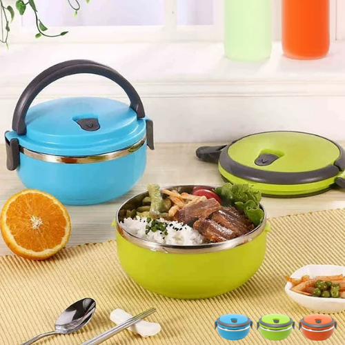 Boîte à repas ronde en acier inoxydable, isotherme et portable, idéale pour le bureau (colleur aléatoire)