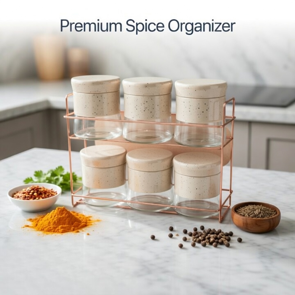Boîte à Épices 6 Pièces en Granite avec Support, Teinte Bordeau