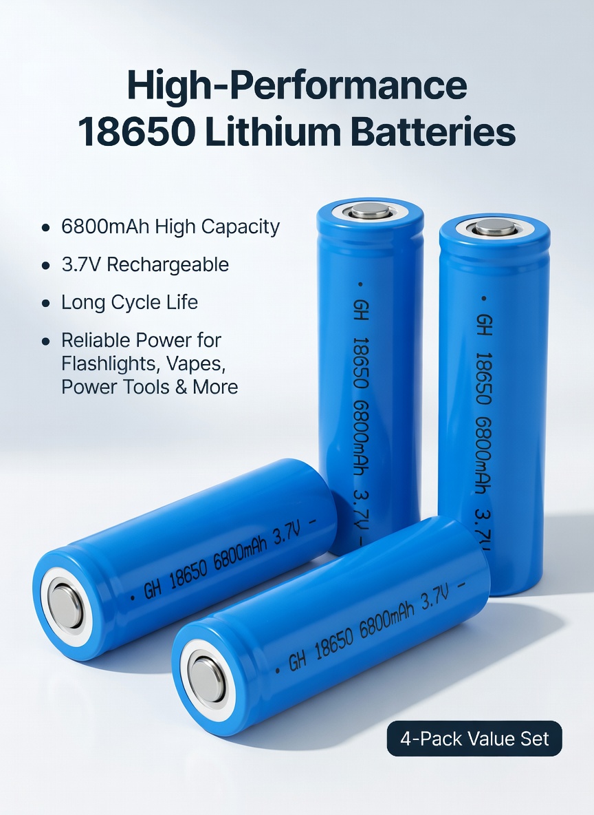 Pack de 4 piles rechargeables Li-ion 18650 3.7V haute performance