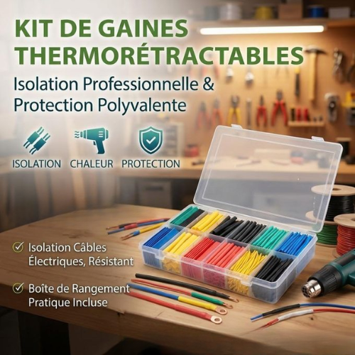 Assortiment de gaines thermorétractables colorées en PE ignifuge pour isolation et protection des câbles