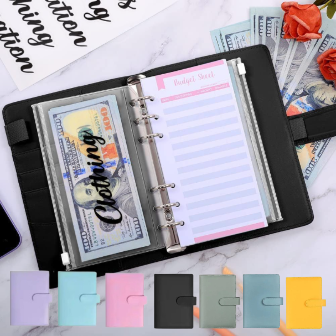 Carnet de notes A6 en cuir PU Avec 6 Trous,Motif Marbré,Pour Budget En Espèces (colleur aléatoire)